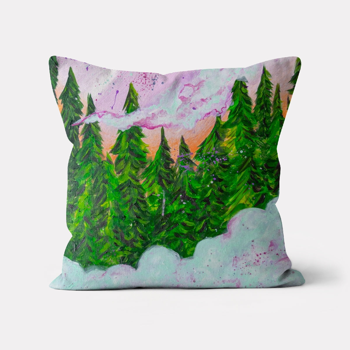 Forest Fog Art Deco Pillow