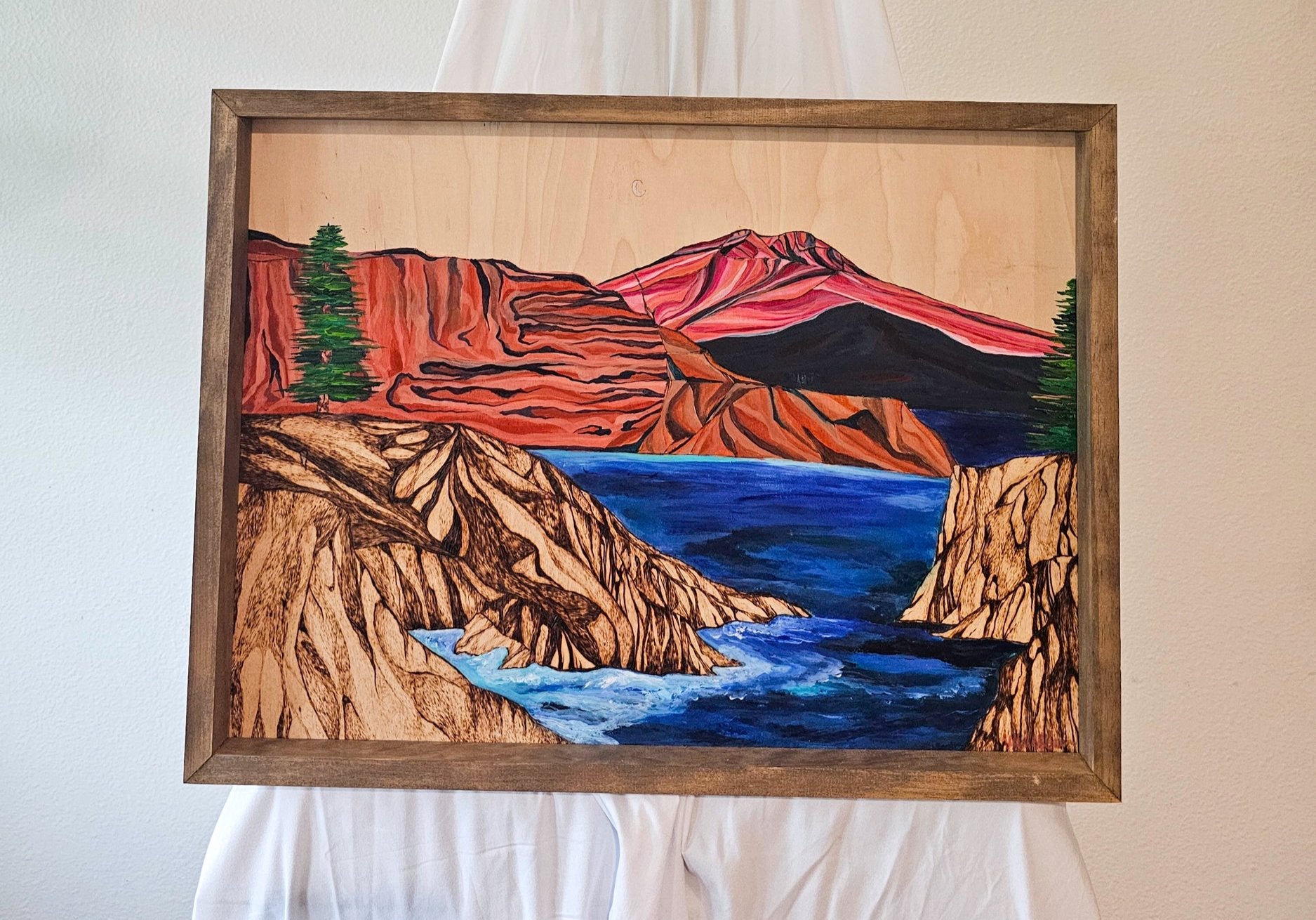 deception pass washington wood burn painting