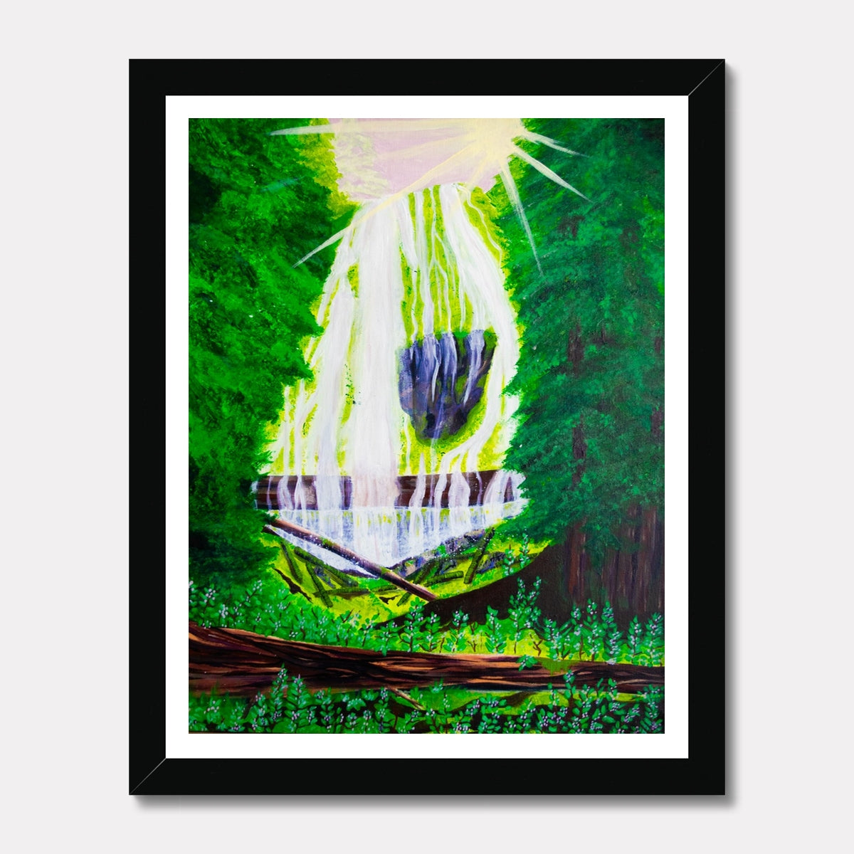 forest green art print waterfall