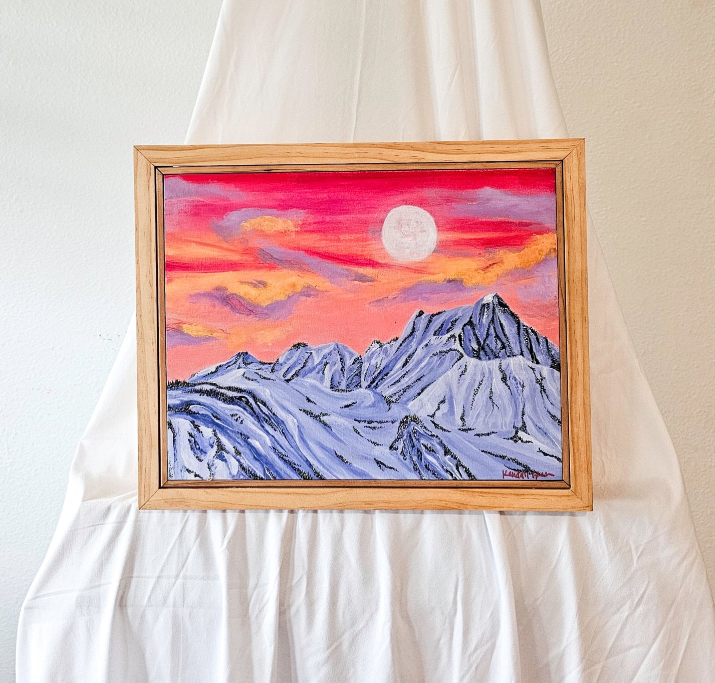 moon rise mountain painting