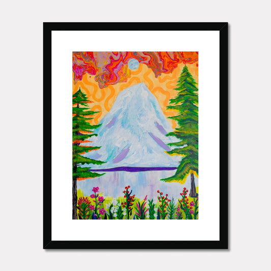 framed art print of mountains